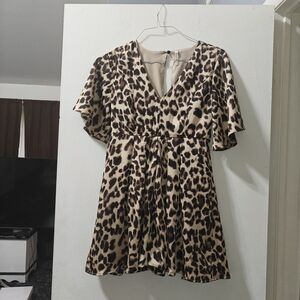 Leopard Print V-Neck Romper in Beige
